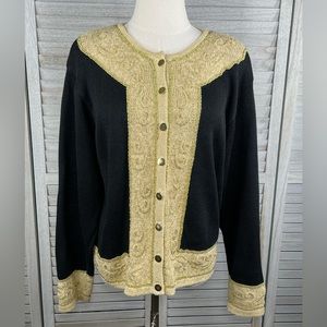 DRESS BARN Vintage 80's Cardigan Sweater Black & Gold Beaded-Large